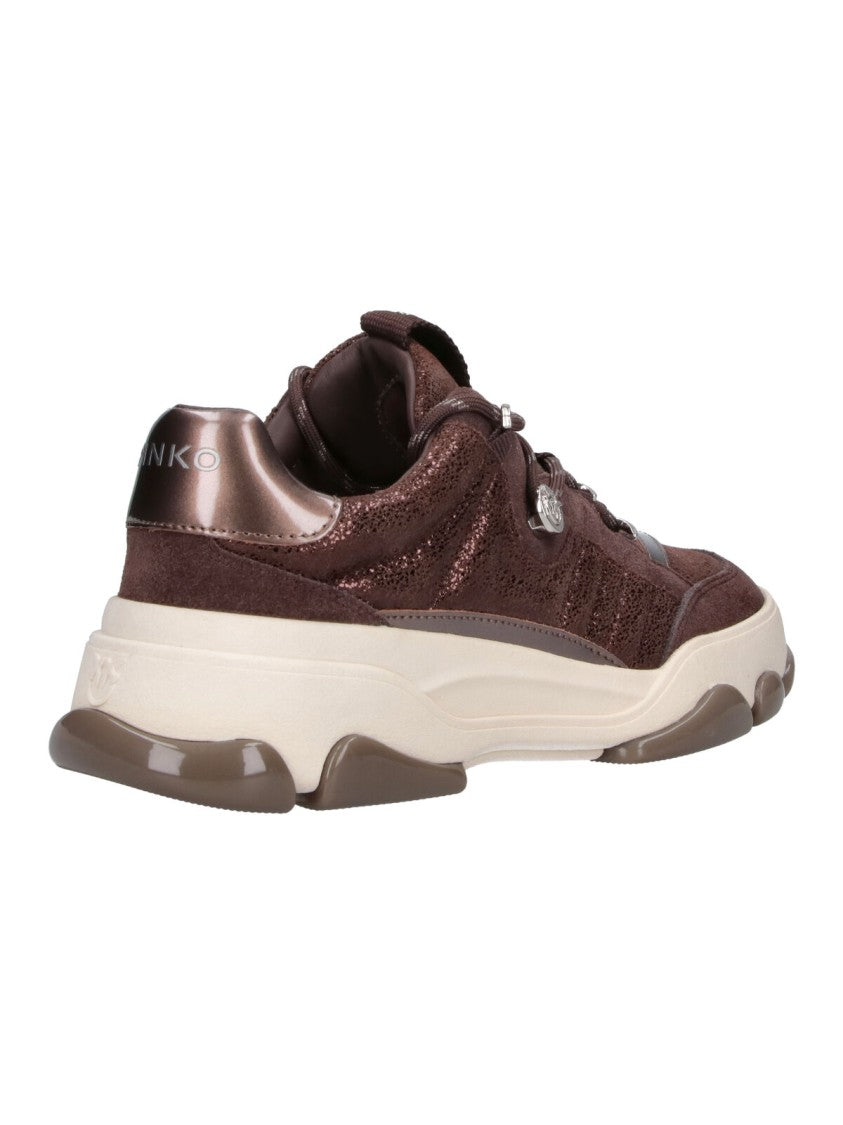Pinko Brown Athena Leather Sneakers