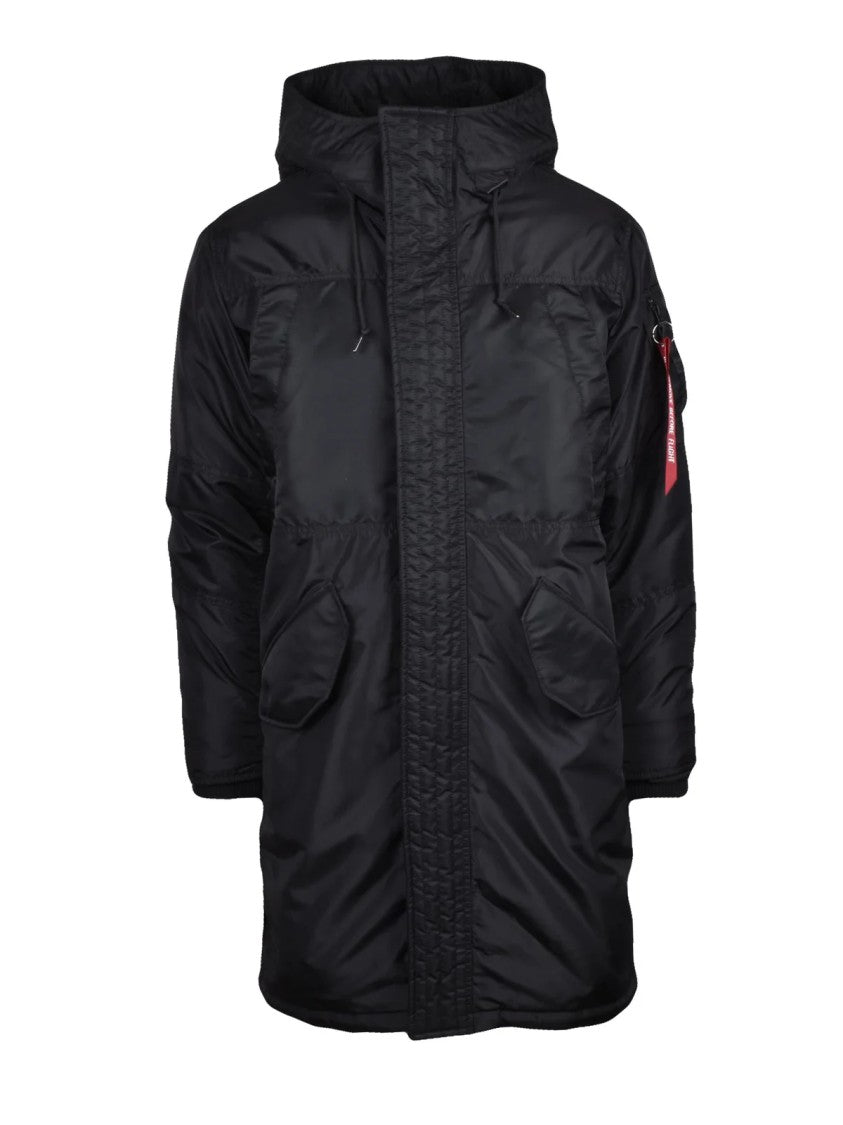Alpha Industries Long Padded Jacket With High Collar And Velcro Closure