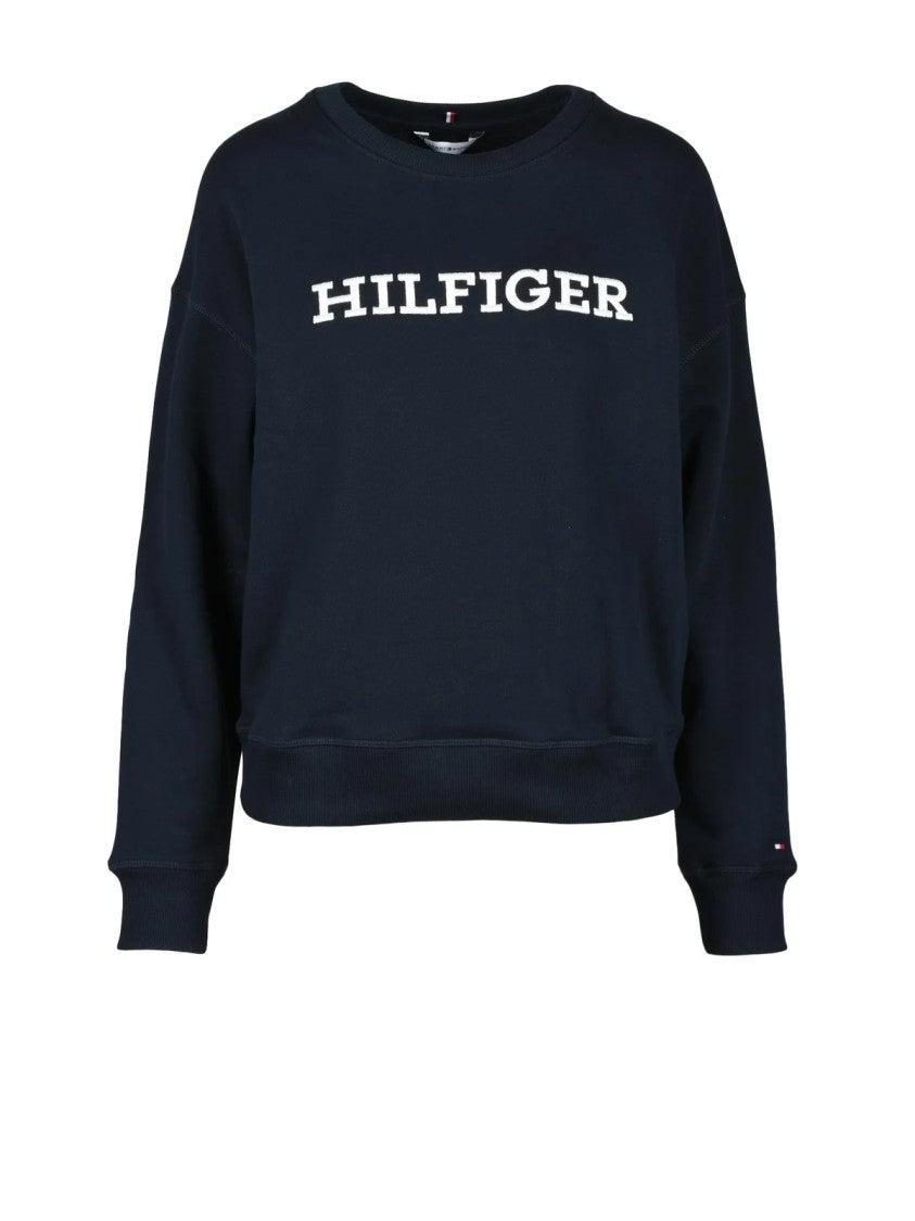 Tommy Hilfiger Crewneck Sweatshirt In Night Blue Cotton Blend