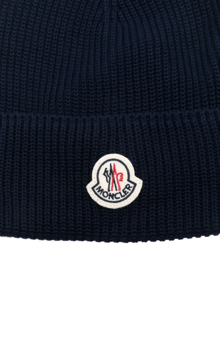 Moncler Ribbed Knit Beanie With Logo Patch
