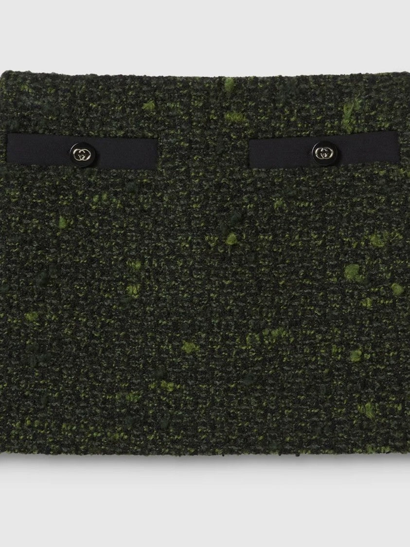 Gucci Green Wool Boucle Decorative Pocket Skirt