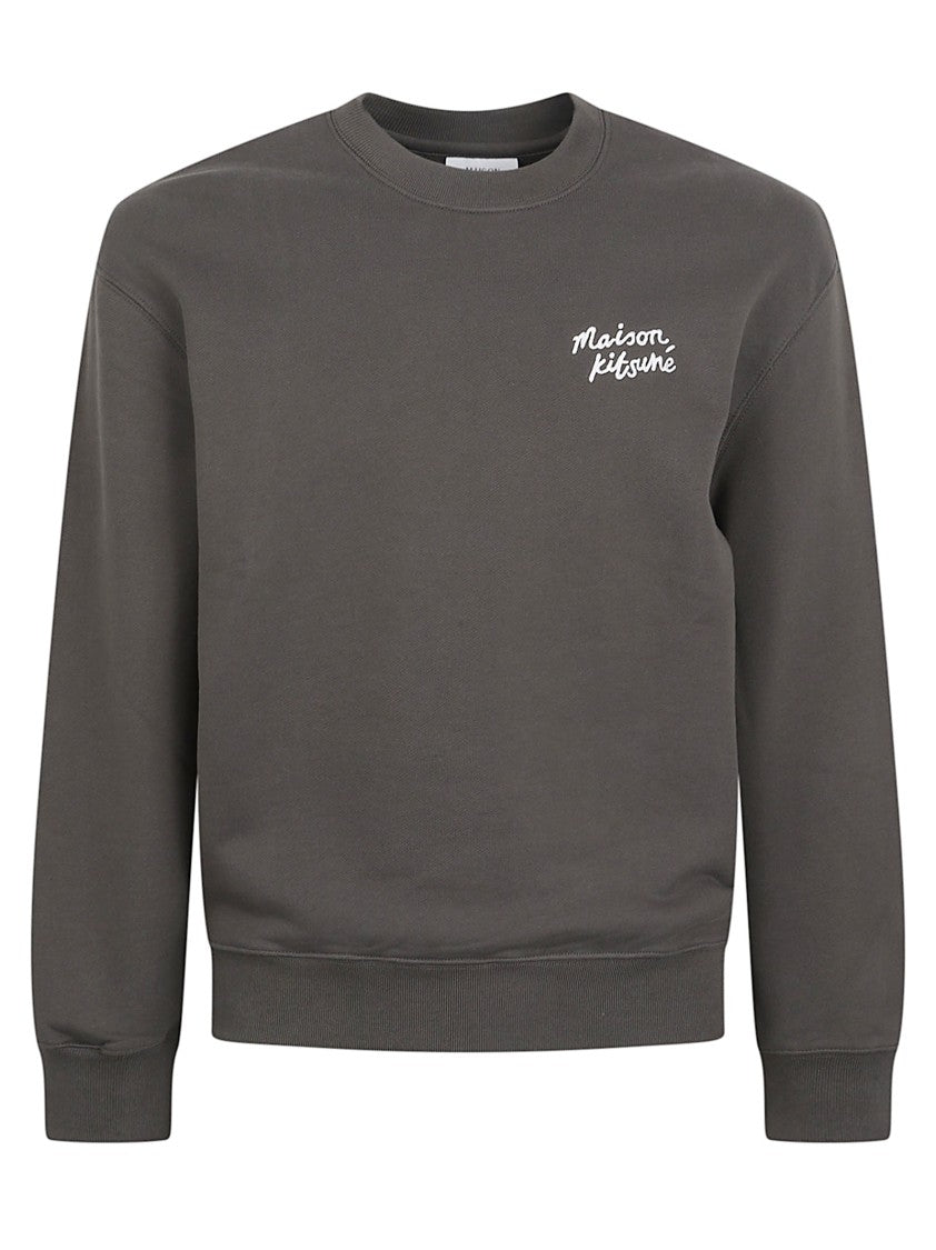 Maison Kitsuné Minimalist Dark Grey Knit Sweater With Subtle Logo