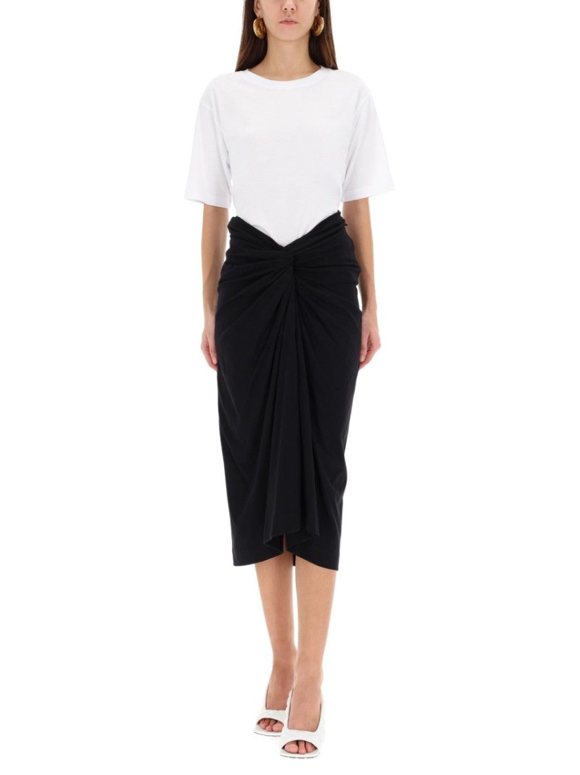 Dries Van Noten Herchive Draped Twisted Knot Cotton Midi Skirt