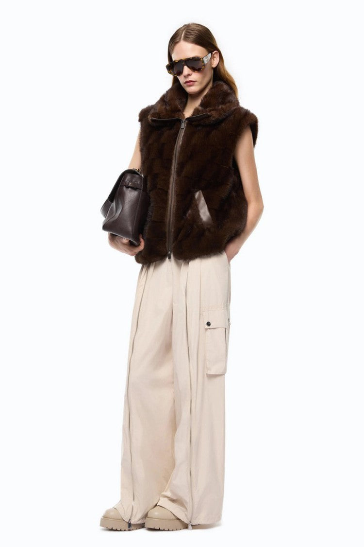 Pinko Brown Polyester Faux-Fur Zip Waistcoat