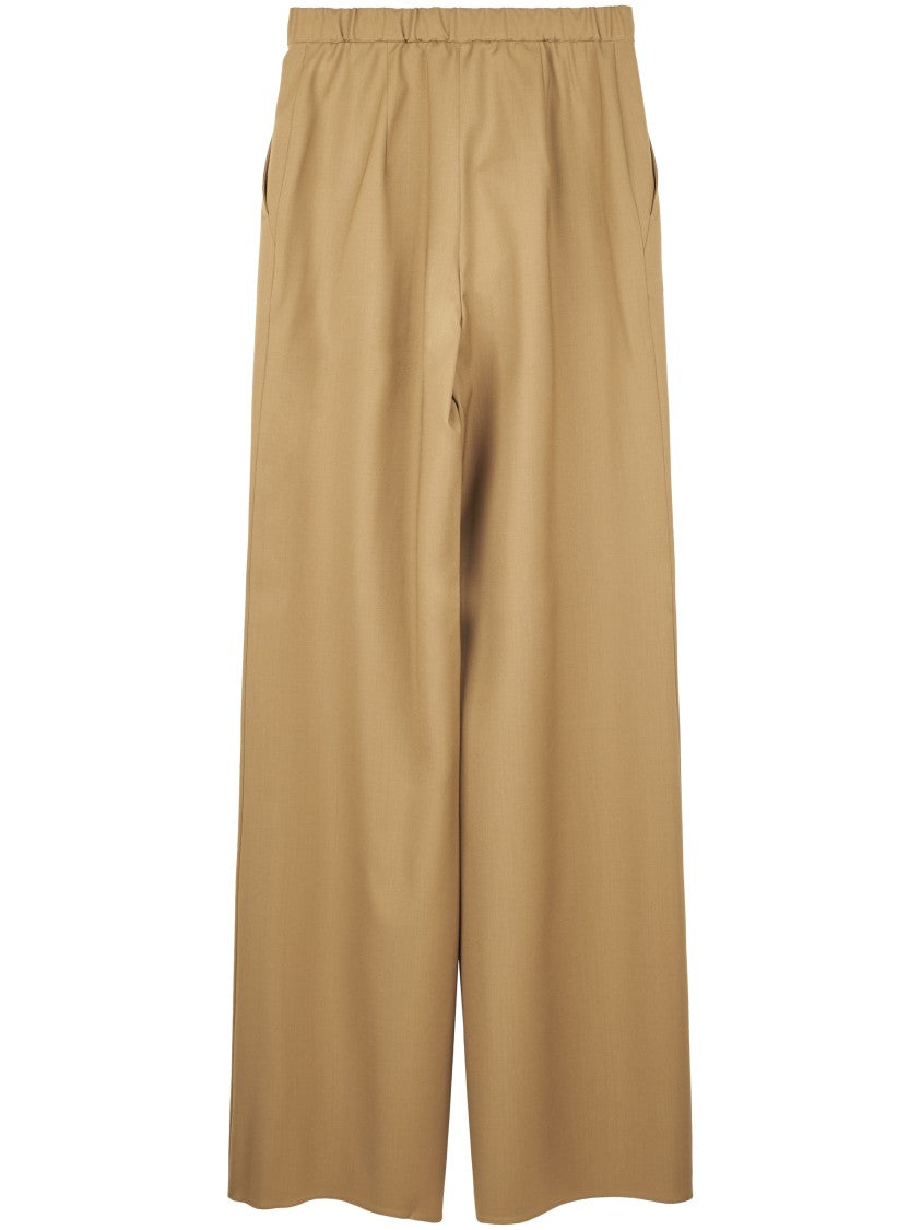 Max Mara Camel-Tone Wide-Leg Trousers With Drawstring Waist