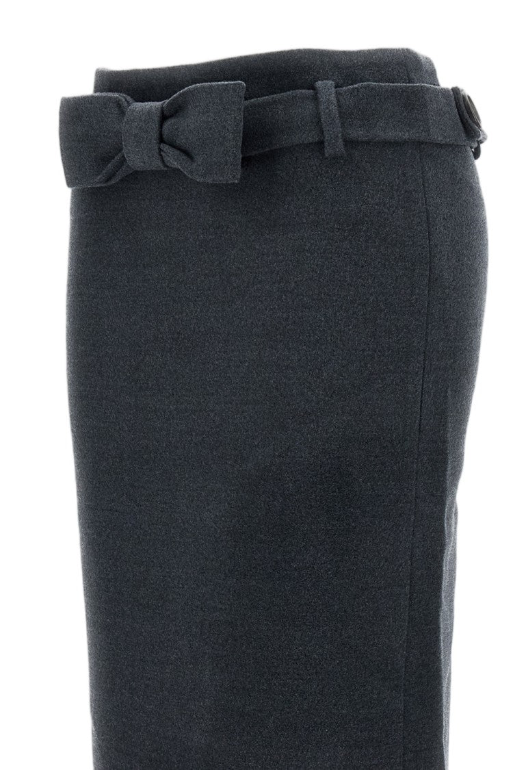 Shushu/Tong Grey Bow Trimmed High-Rise Wool Pencil Skirt