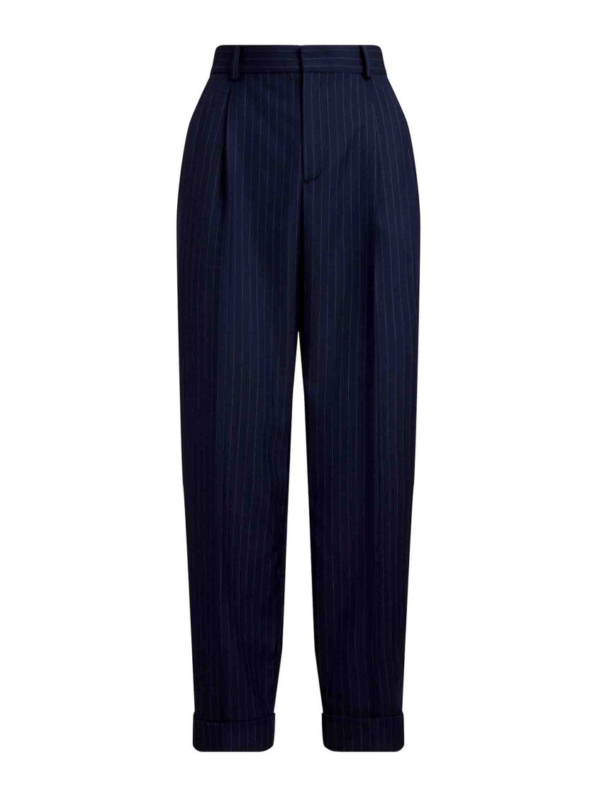 Polo Ralph Lauren High-Waisted Navy Carrot Trousers With Pinstripe Detail