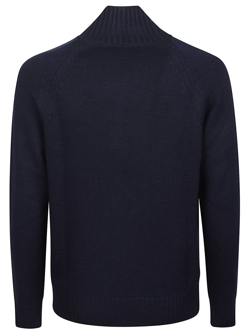 Eleventy Ribbed Dark Navy Virgin Wool Turtleneck