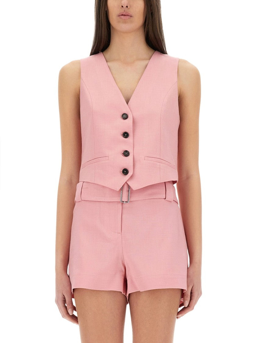 Msgm Cropped Vest With Deep V-Neckline
