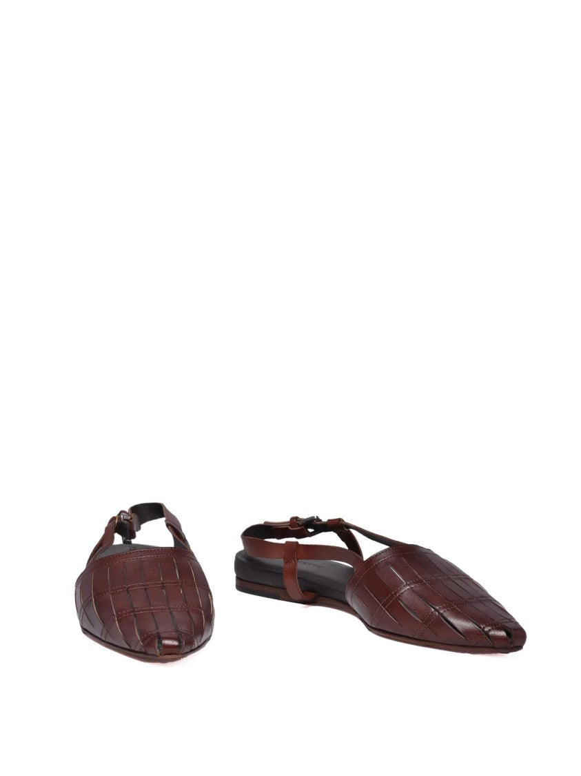 Pantanetti Brown Pointed-Toe Woven Leather Flats