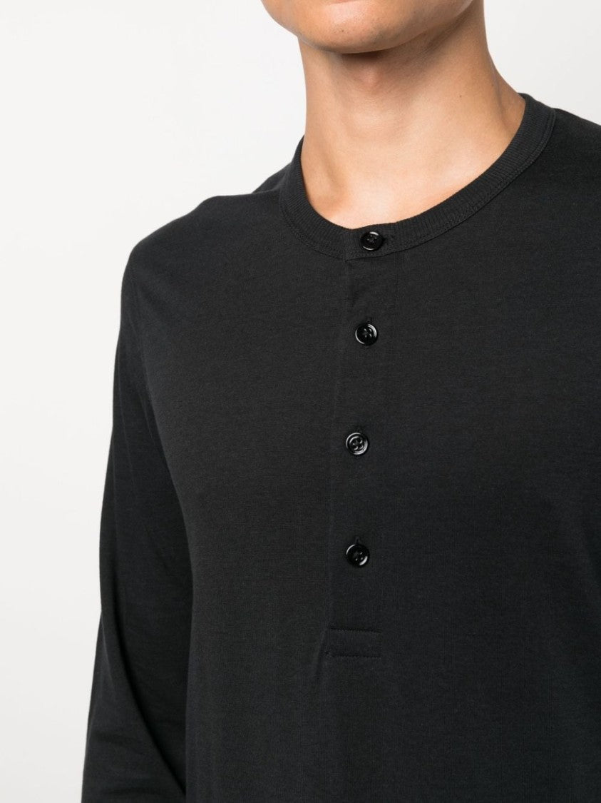 Tom Ford Tailored Black Henley T-Shirt With Ribbed Detailing