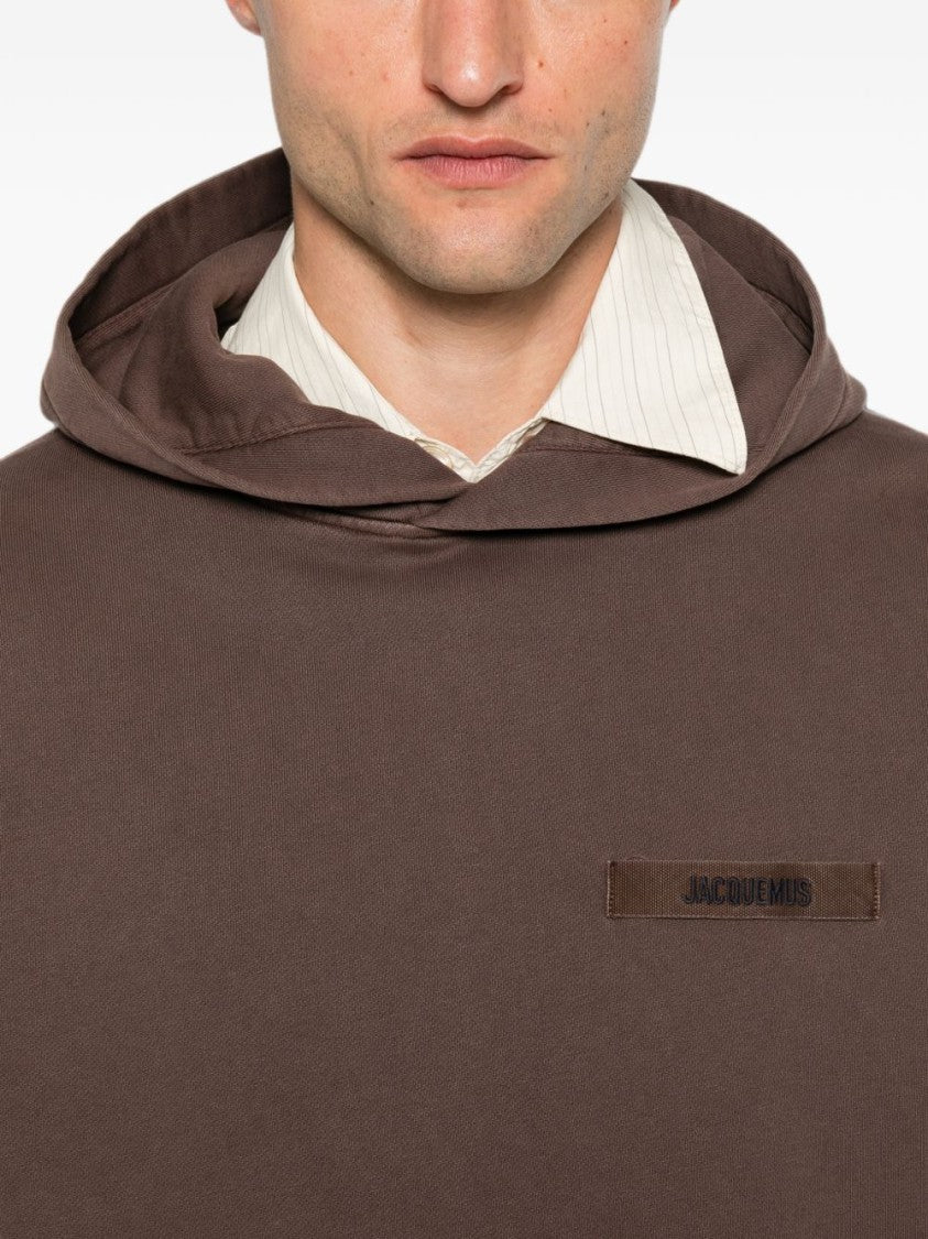 Jacquemus Relaxed Fit Brown Hoodie With Ribbed Details