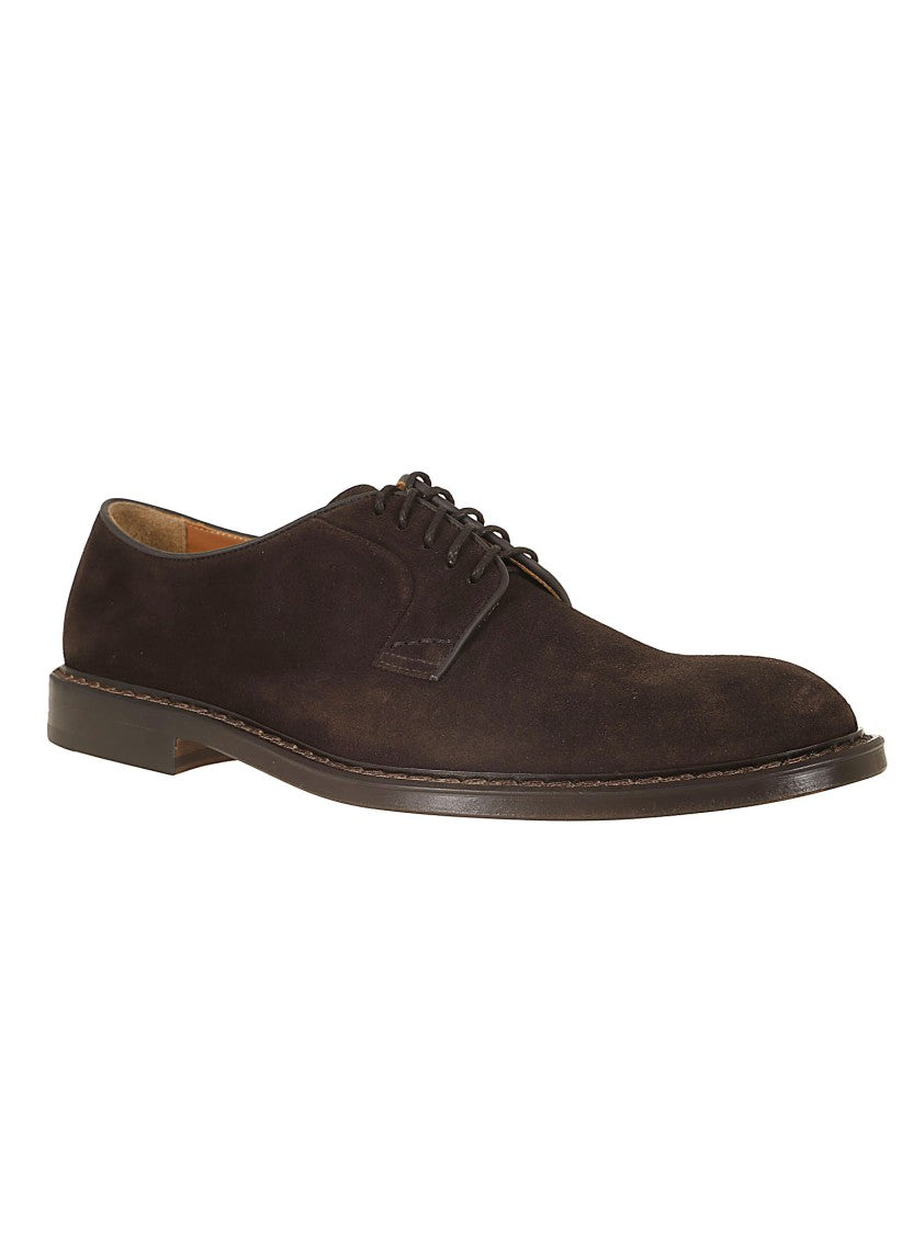 Doucal's Lace-Up Brown Suede Derby Shoe With Rubber Sole
