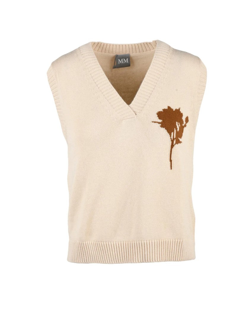 Mm By Max Mara Beige Cotton Floral Knit Vest
