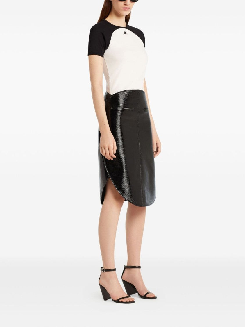 Courrèges High-Waisted Black Midi Skirt With Curved Hemline