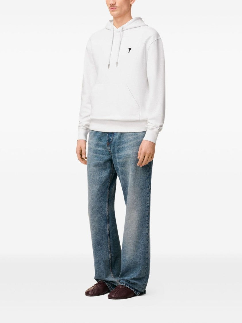Ami Paris White Logo Detail Pouch Pocket Hoodies