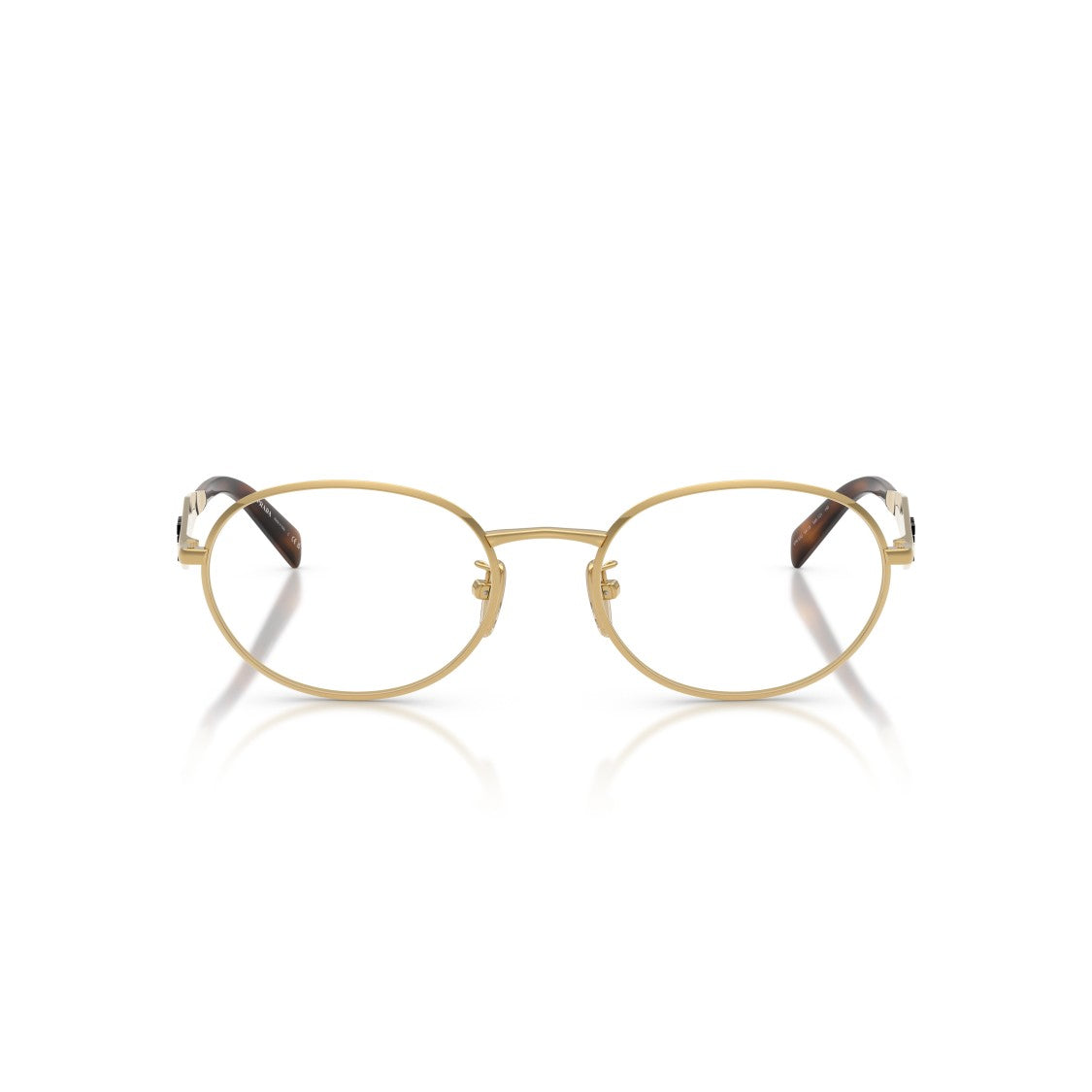 Prada Gold Oval Metal Frame Sunglasses With Tortoiseshell Tips