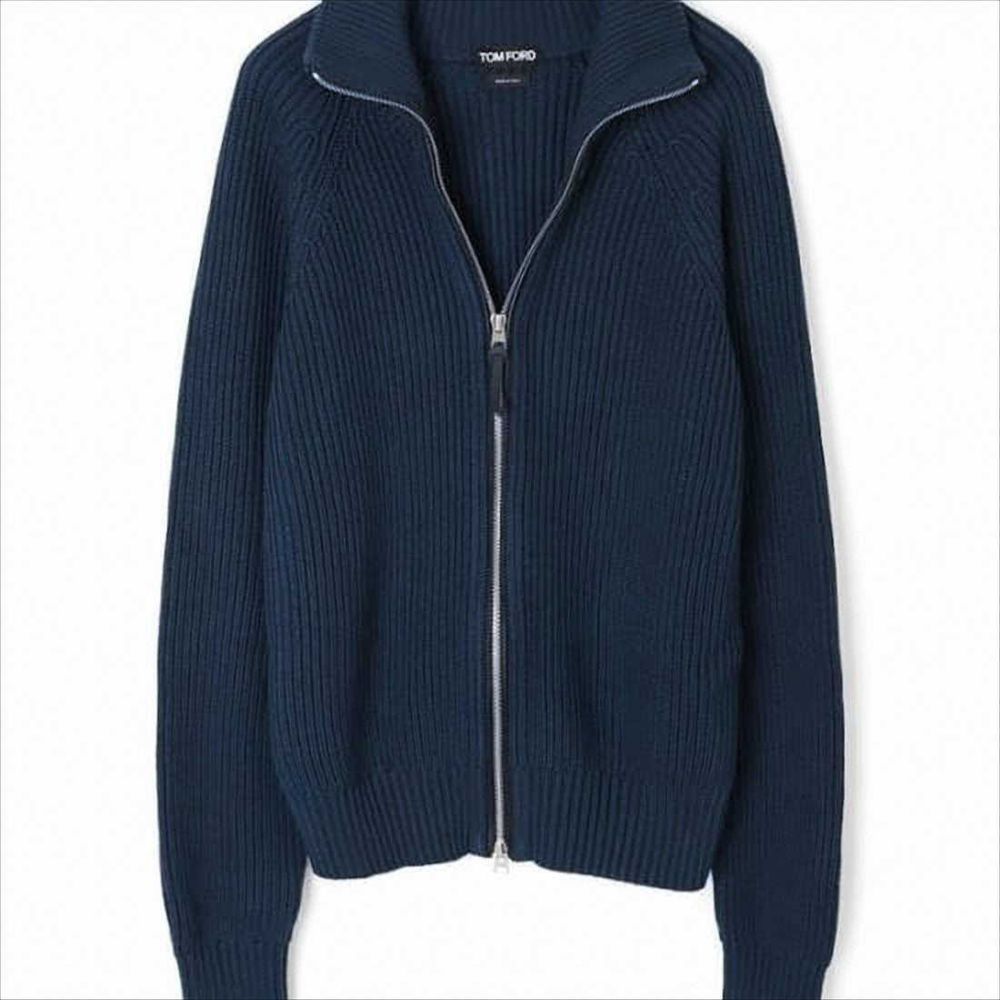 Tom Ford Ribbed Knit Cardigan With High Collar And Zipper Closure