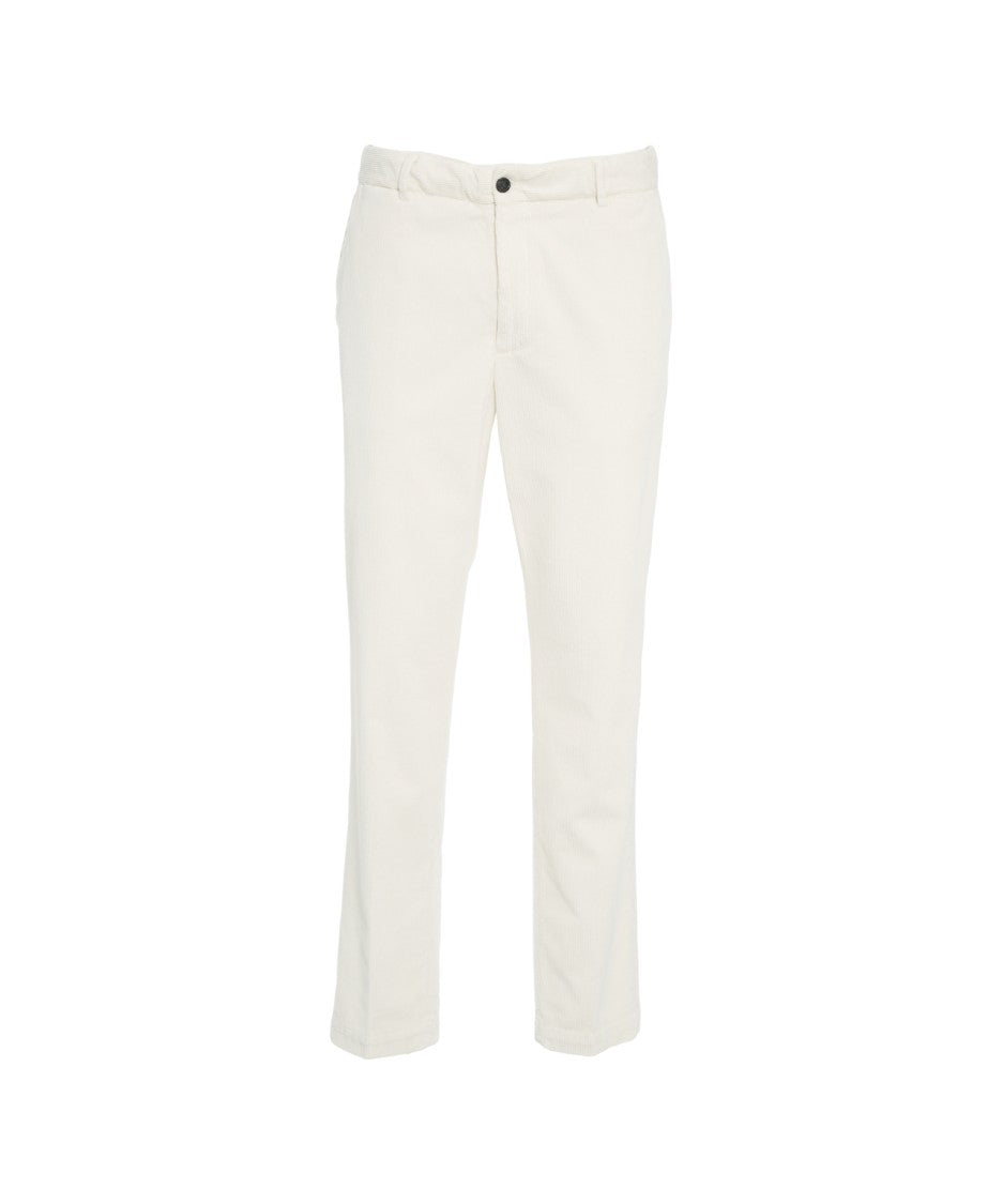 Briglia Classic White Corduroy Trousers With Straight Cut And Minimalistic Design