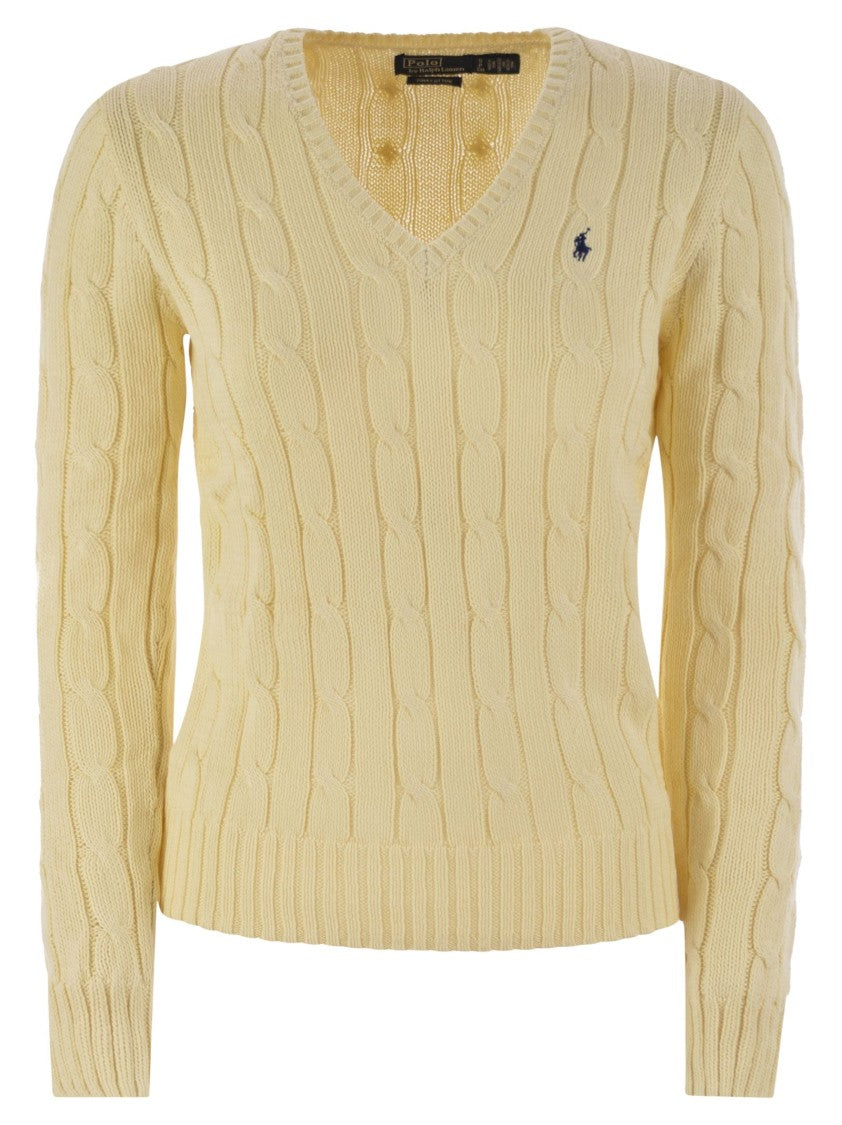 Polo Ralph Lauren Plaited Cotton V-Neck Sweater