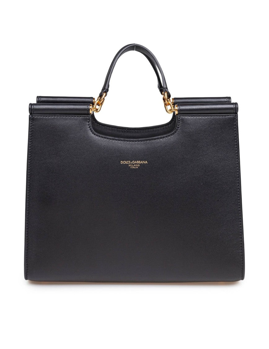 Dolce & Gabbana Small Sicily Shopping Bag In Black Leather