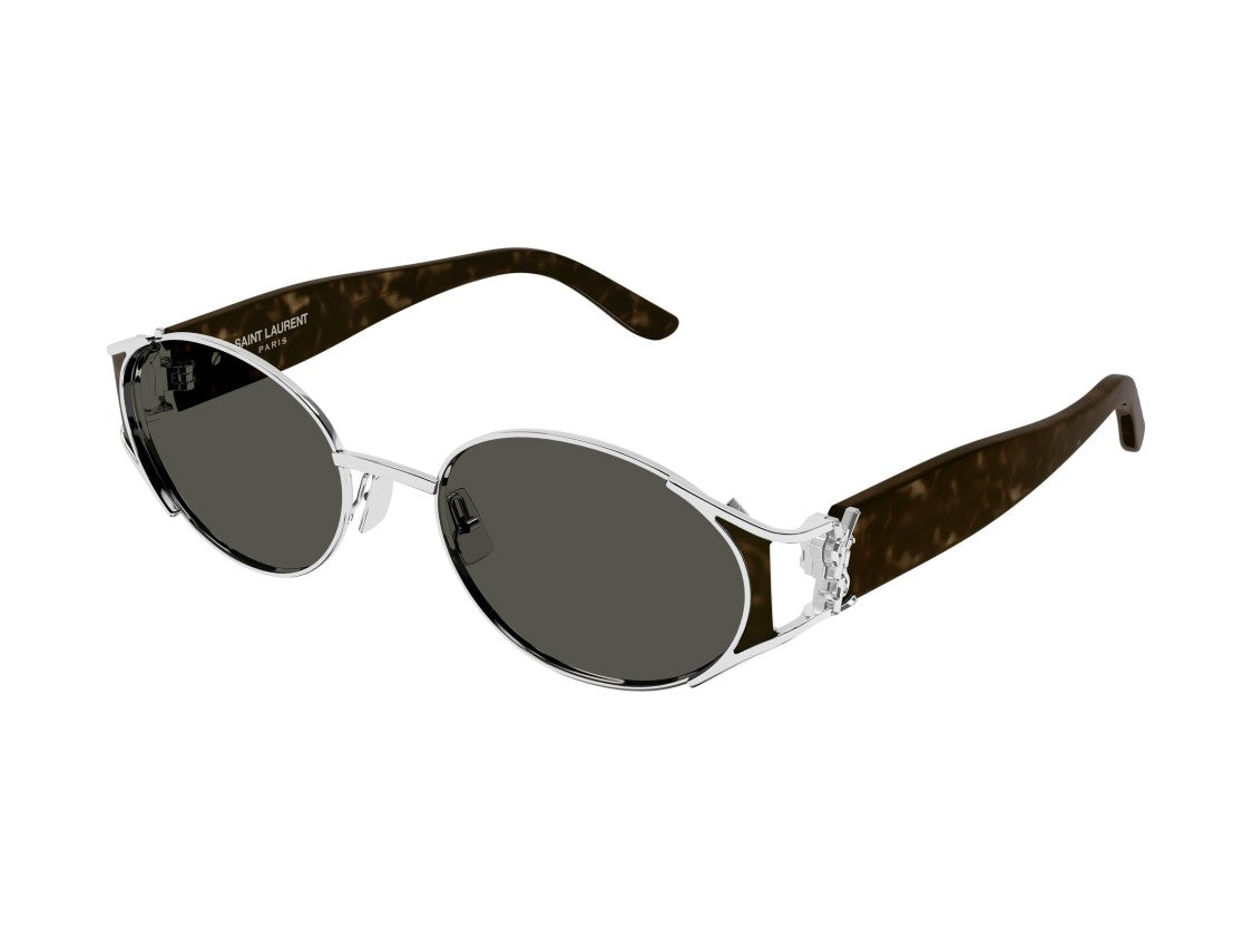 Saint Laurent Sl M919 Silver Metal Tortoiseshell Temple Round Sunglasses