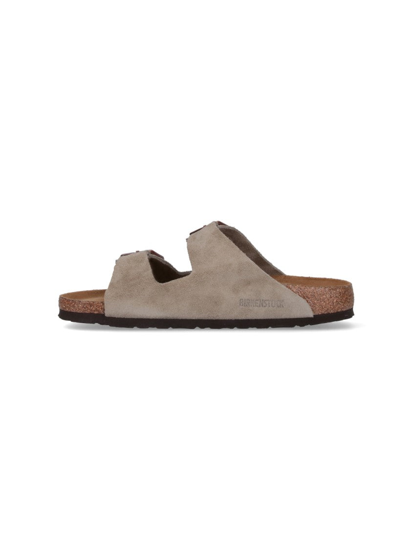 Birkenstock Suede Taupe Arizona Sandals With Adjustable Straps