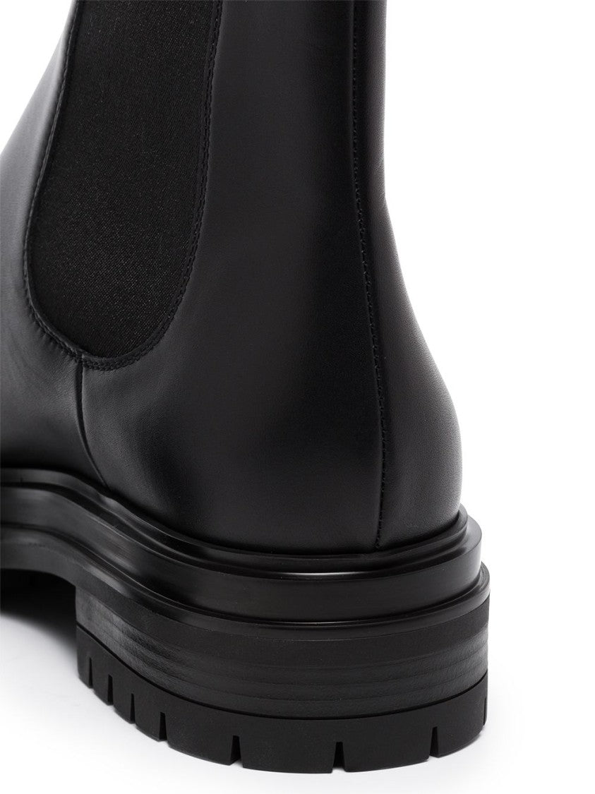 Gianvito Rossi Black Calf Leather Chunky Lug Boots