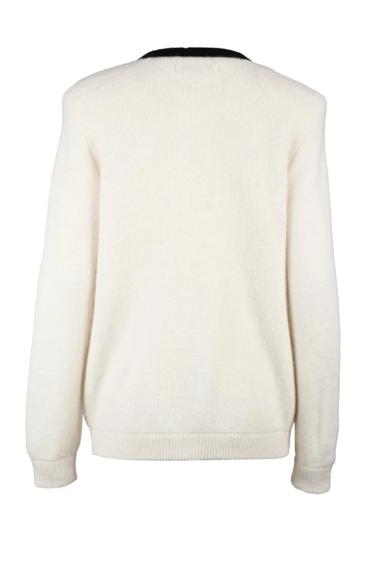 Alessandra Rich Alpaca Cardigan Jewel Buttons - White/Black