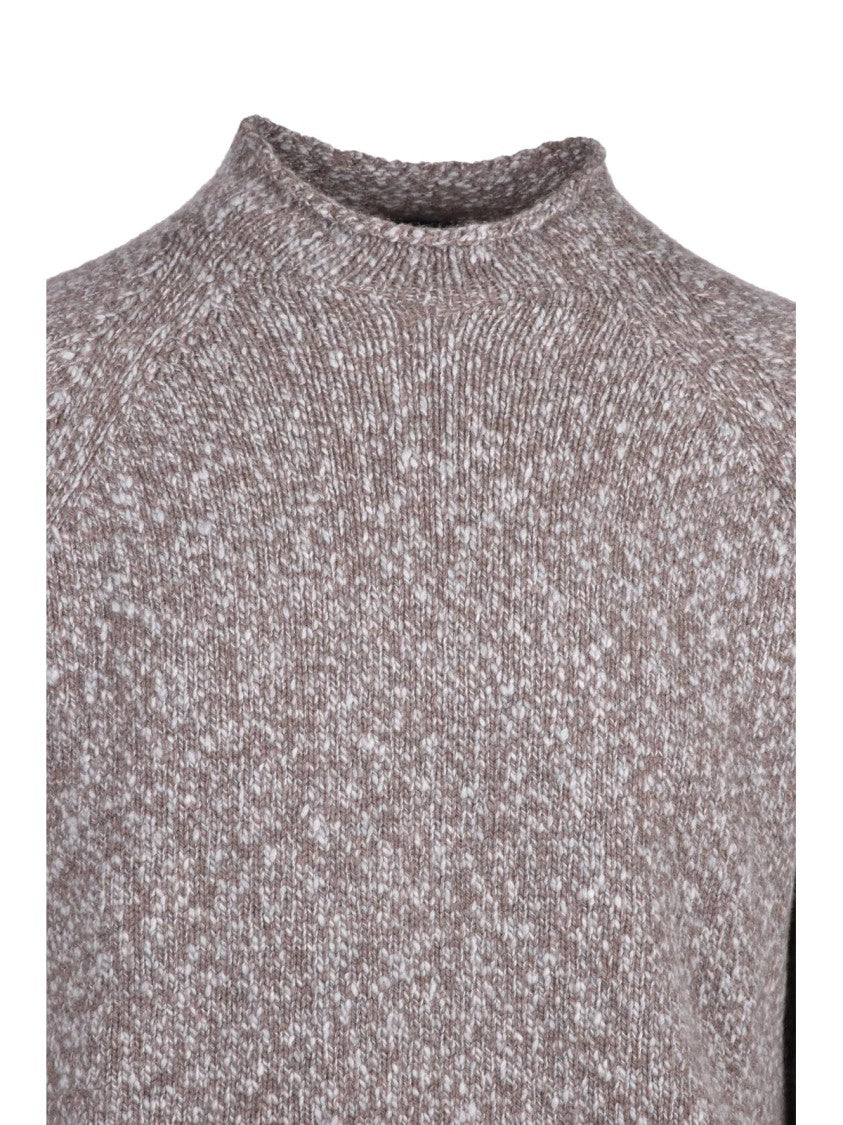 Drumohr Grey/Brown Speckled Wool Turtleneck Sweater