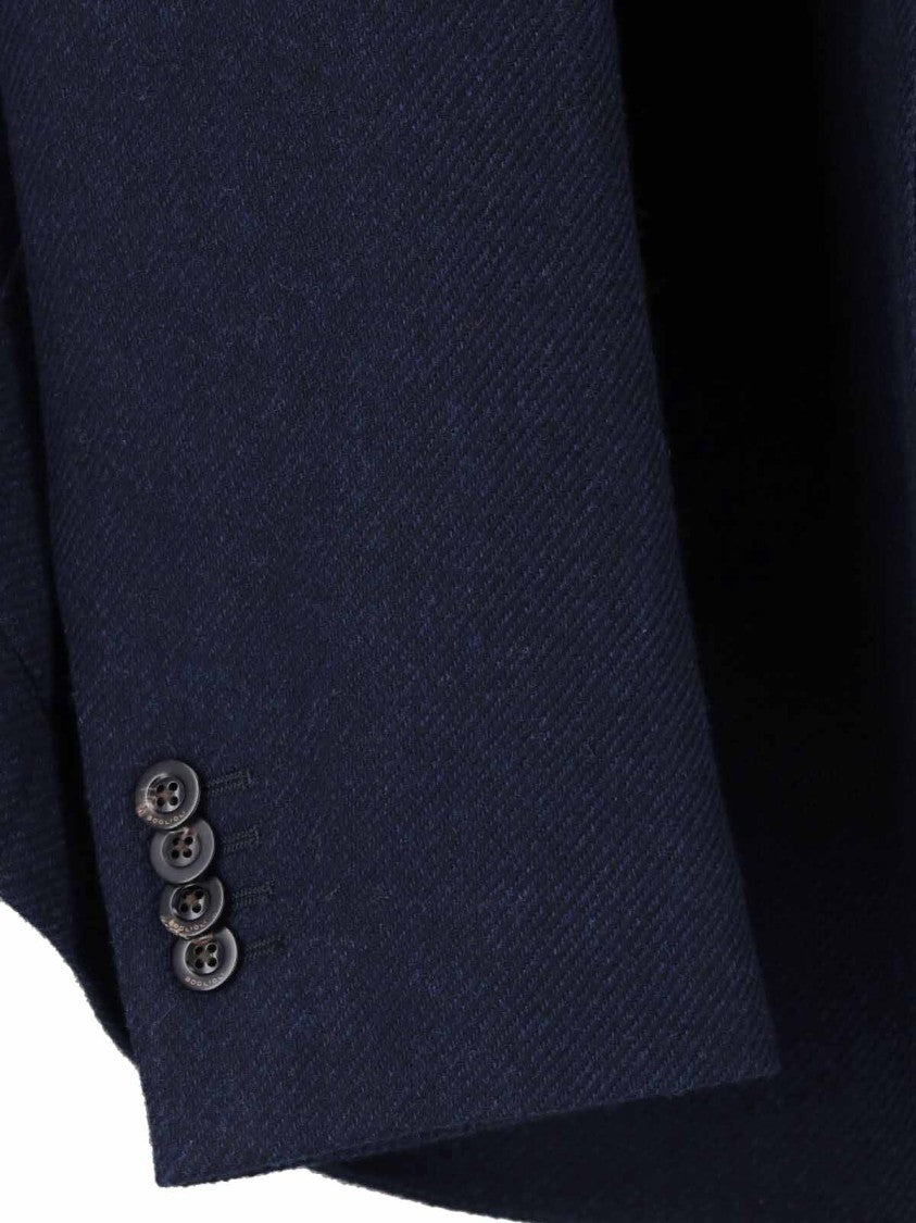 Boglioli Double-Breasted Navy Wide Lapels Textured Blazer