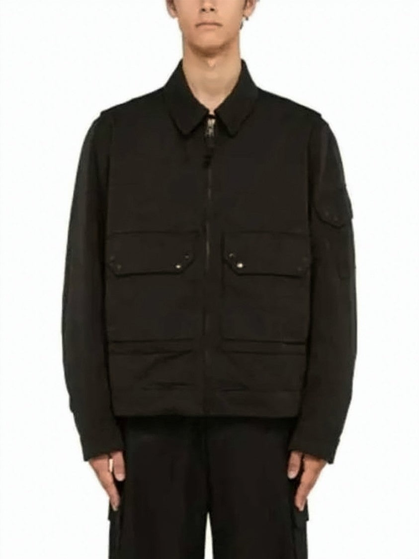 Ten C Structured Black Jacket With Front Zipper