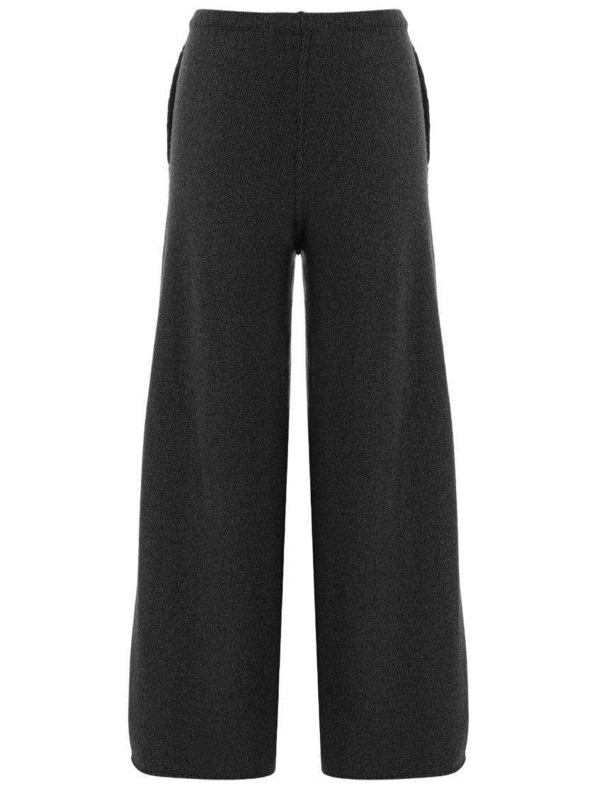 Bruno Manetti Black Wide-Leg Knit Wool-Cashmere Blend Pants