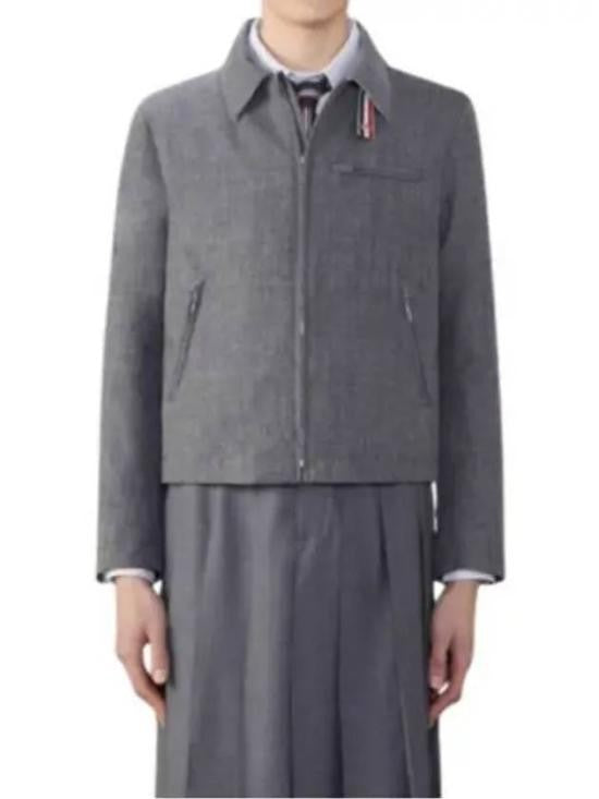 Thom Browne Cropped Grey Wool Jacket With Classic Collar And Refined Aesthetics