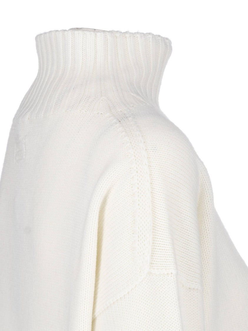 Drumohr White Merino Wool High Neck Ribbed Turtleneck