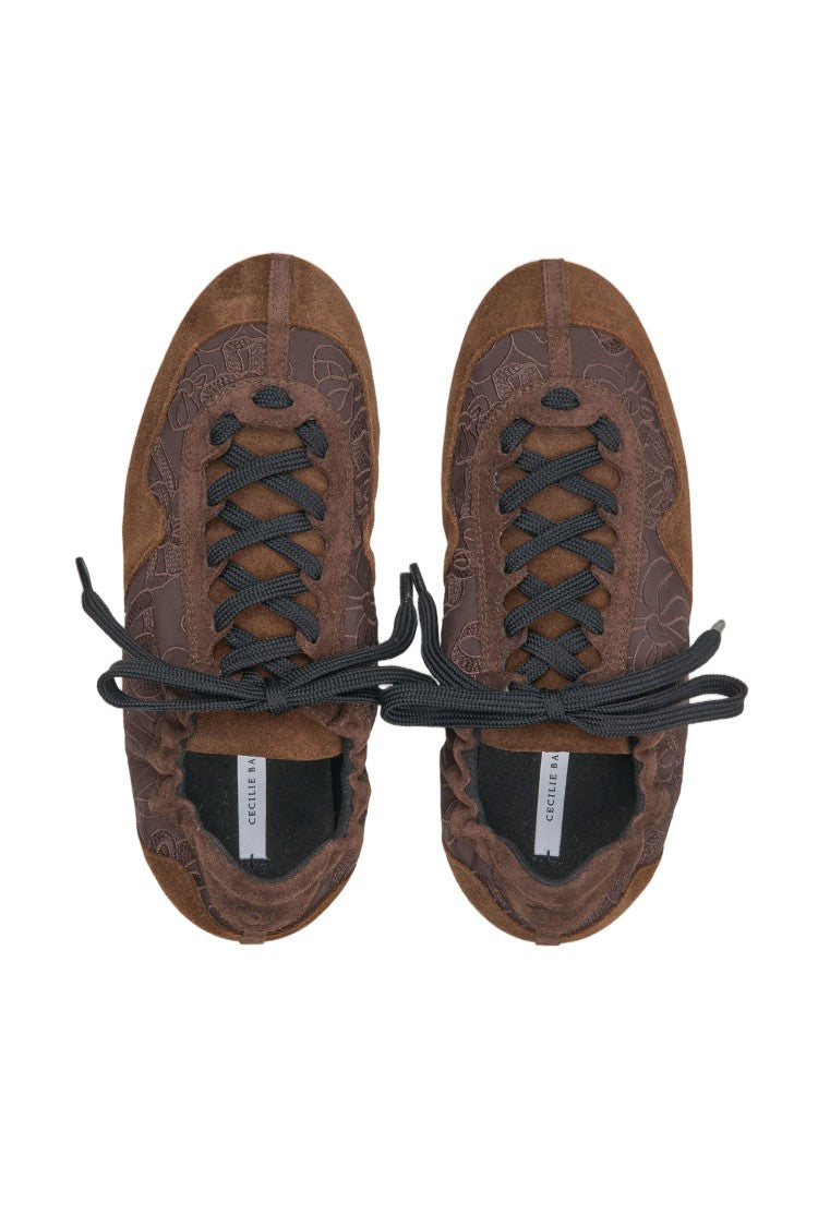 Cecilie Bahnsen Suede And Nylon Sneakers With Floral Detail