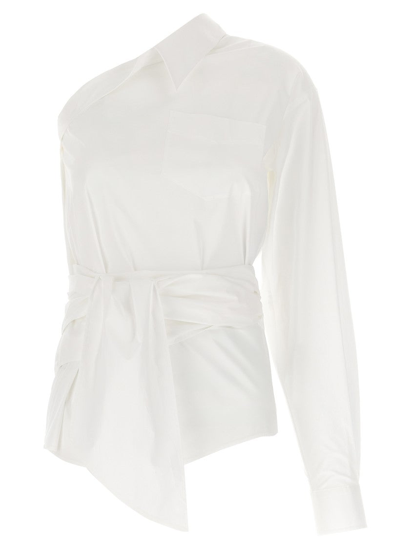 Moschino One-Shoulder Cotton Poplin Shirt With Asymmetric Design And Sash Detail