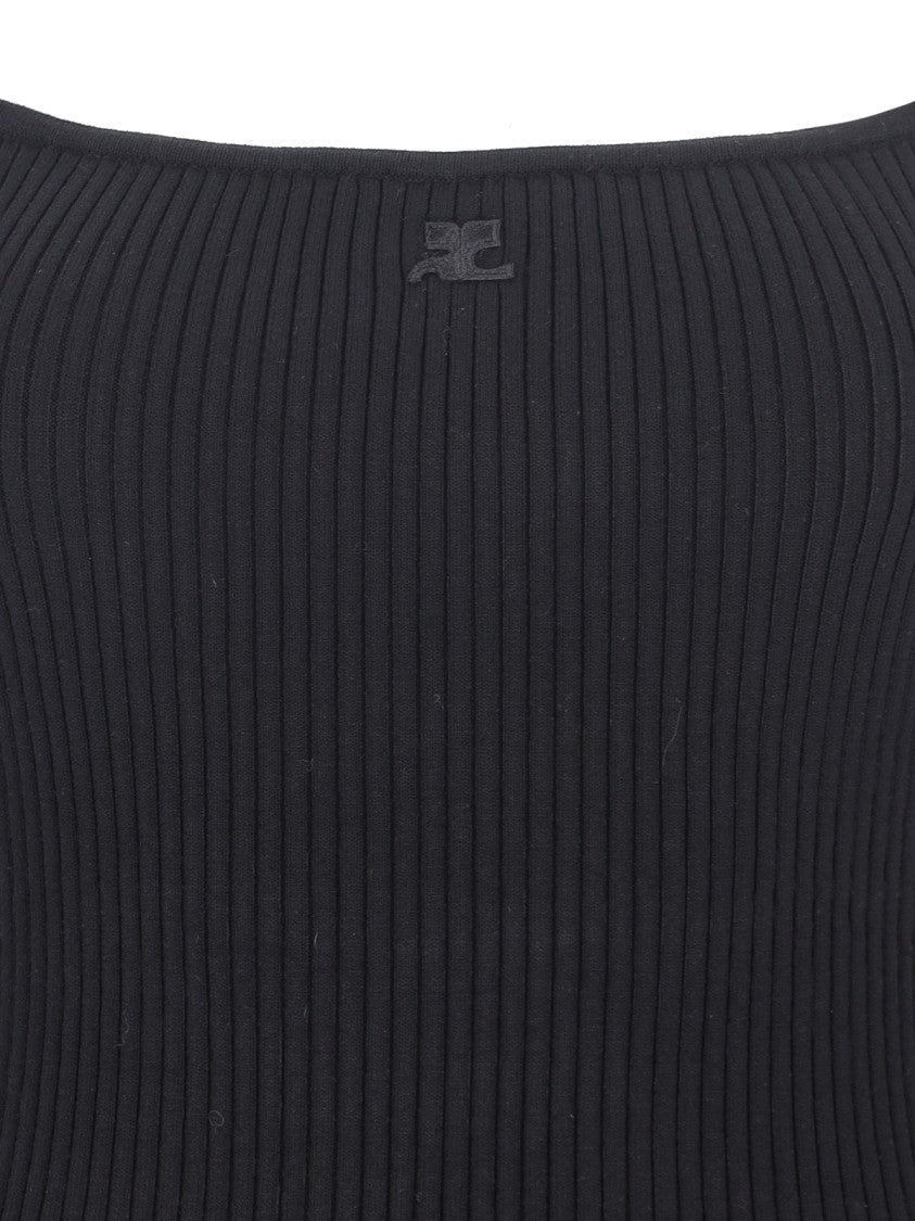 Courrèges Mini Logo Dress In Black Fabric Ribbed Knit