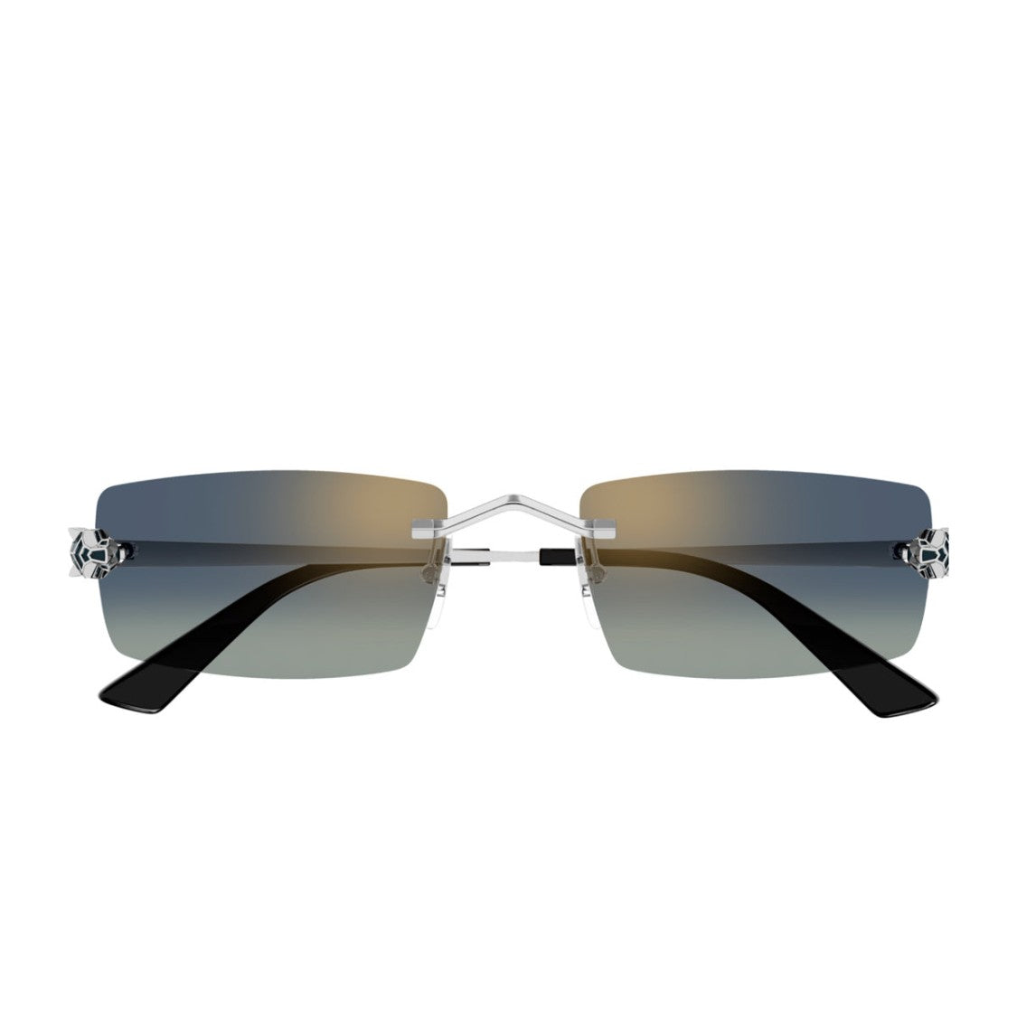 Cartier Rimless Silver And Blue Sunglasses With Geometric Panther Motif