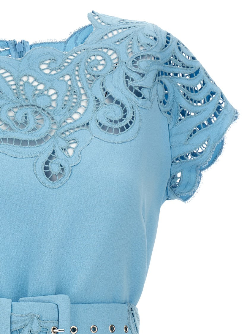 Ermanno Scervino Lace-Detail Mini Dress With Round Neckline