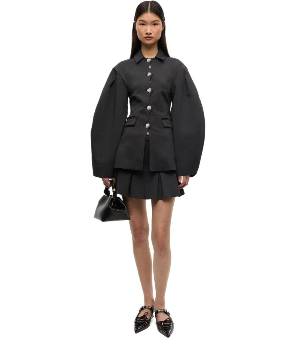 Ganni Black Single-Breasted Scuba Blazer