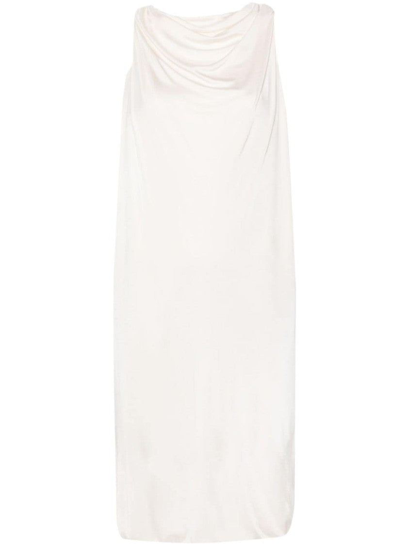 Lanvin Draped White Satin Finish Midi Dress