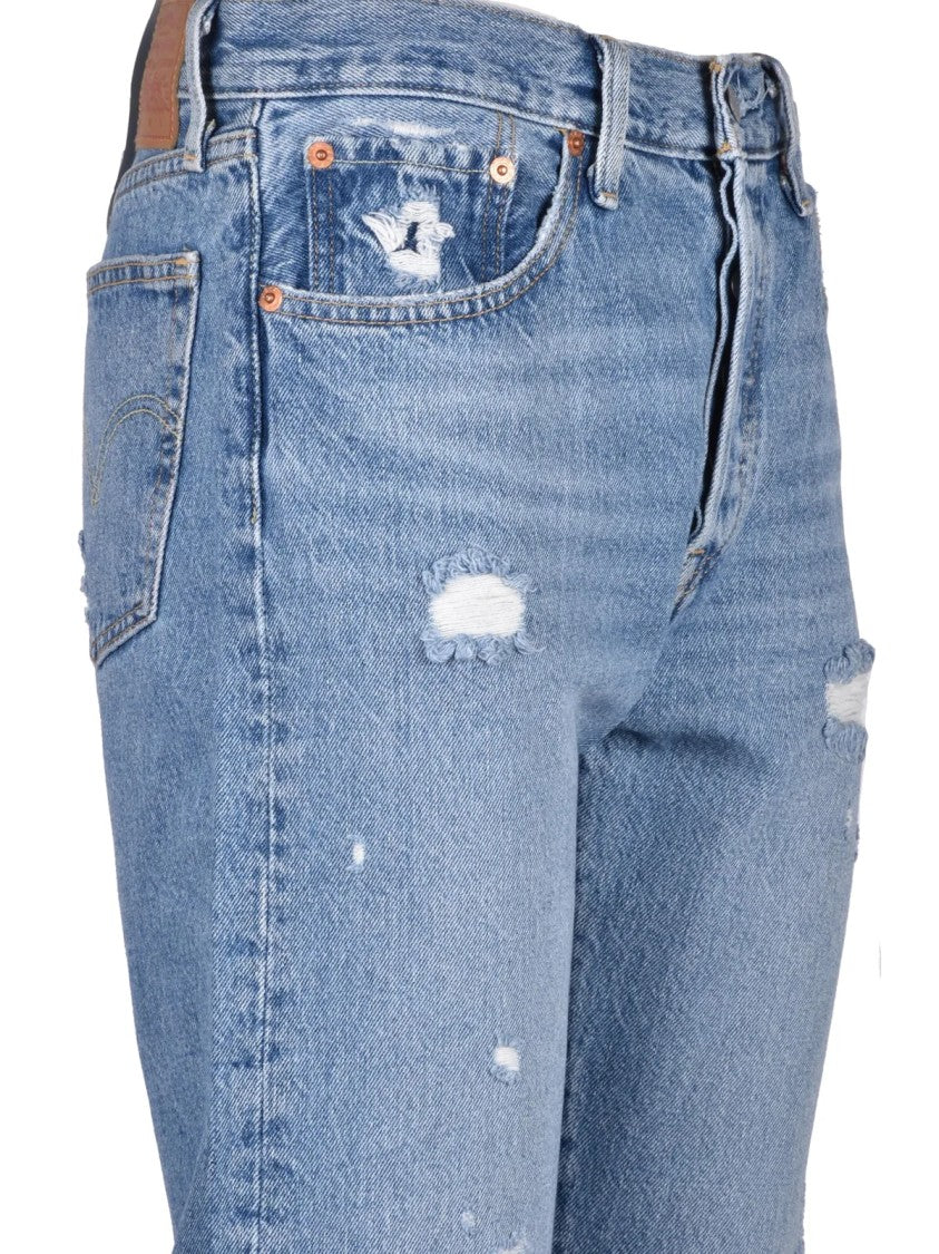 Levi's Light Blue Ankle-Length Distressed Cotton Jeans
