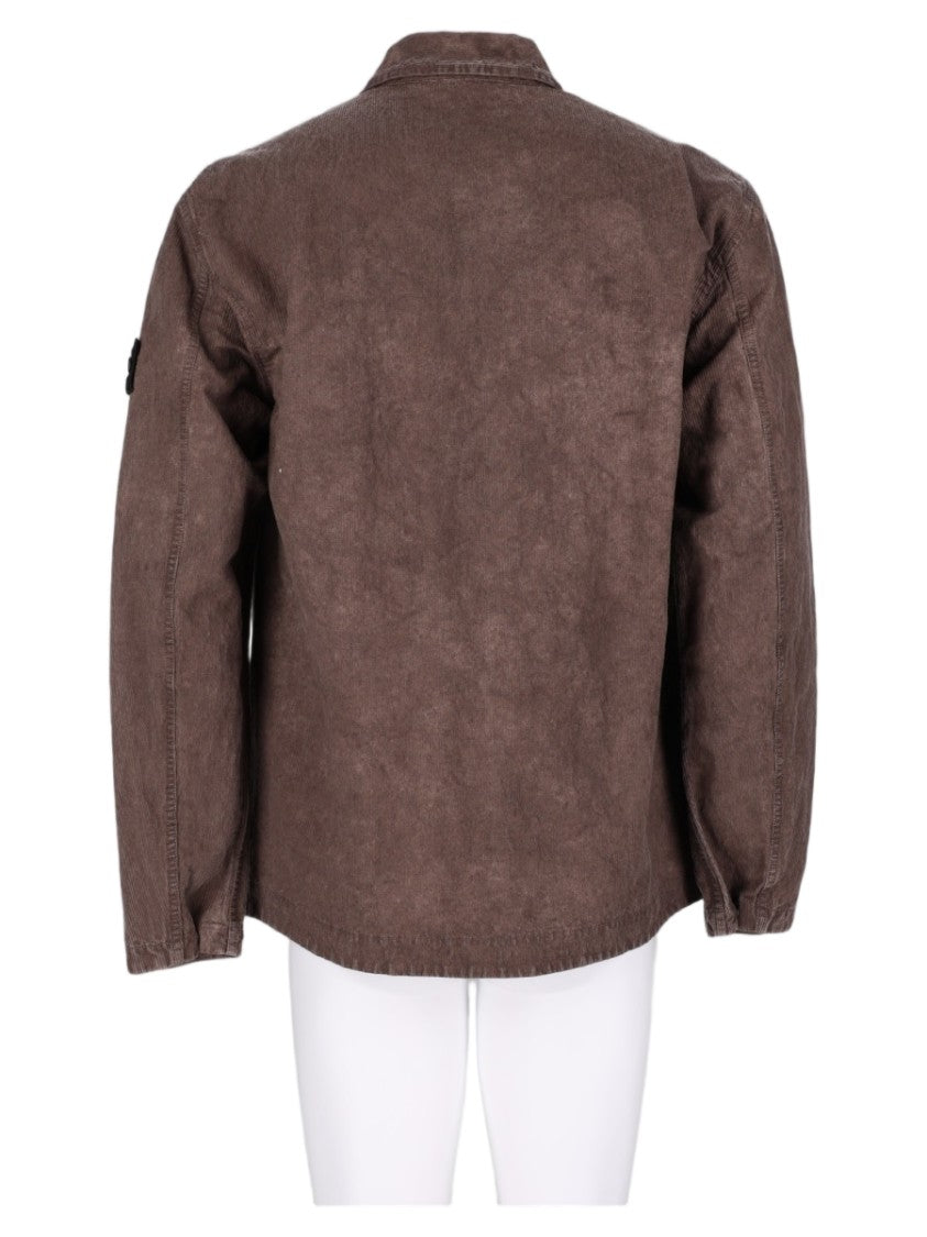 Stone Island Brown Suede-Textured Concealed Placket Casual Jacket