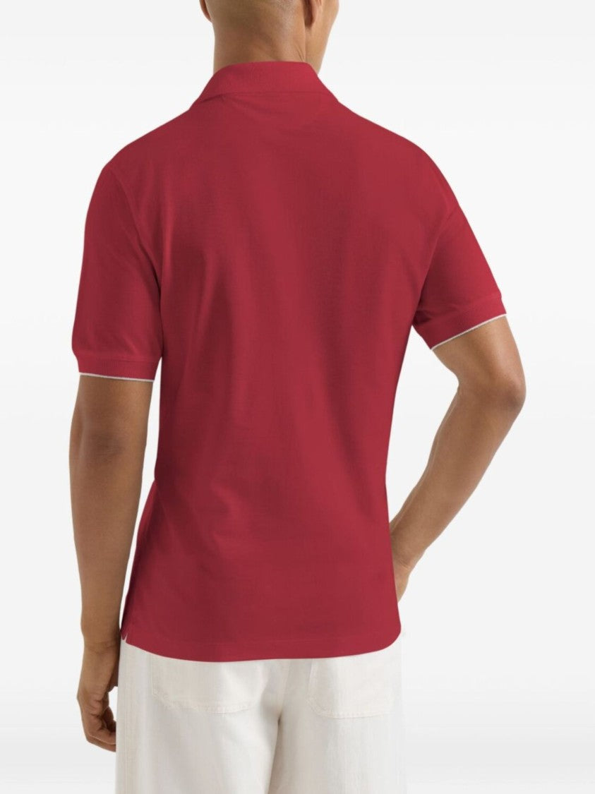 Brunello Cucinelli Red Iconic Logo Cotton Polo Shirt
