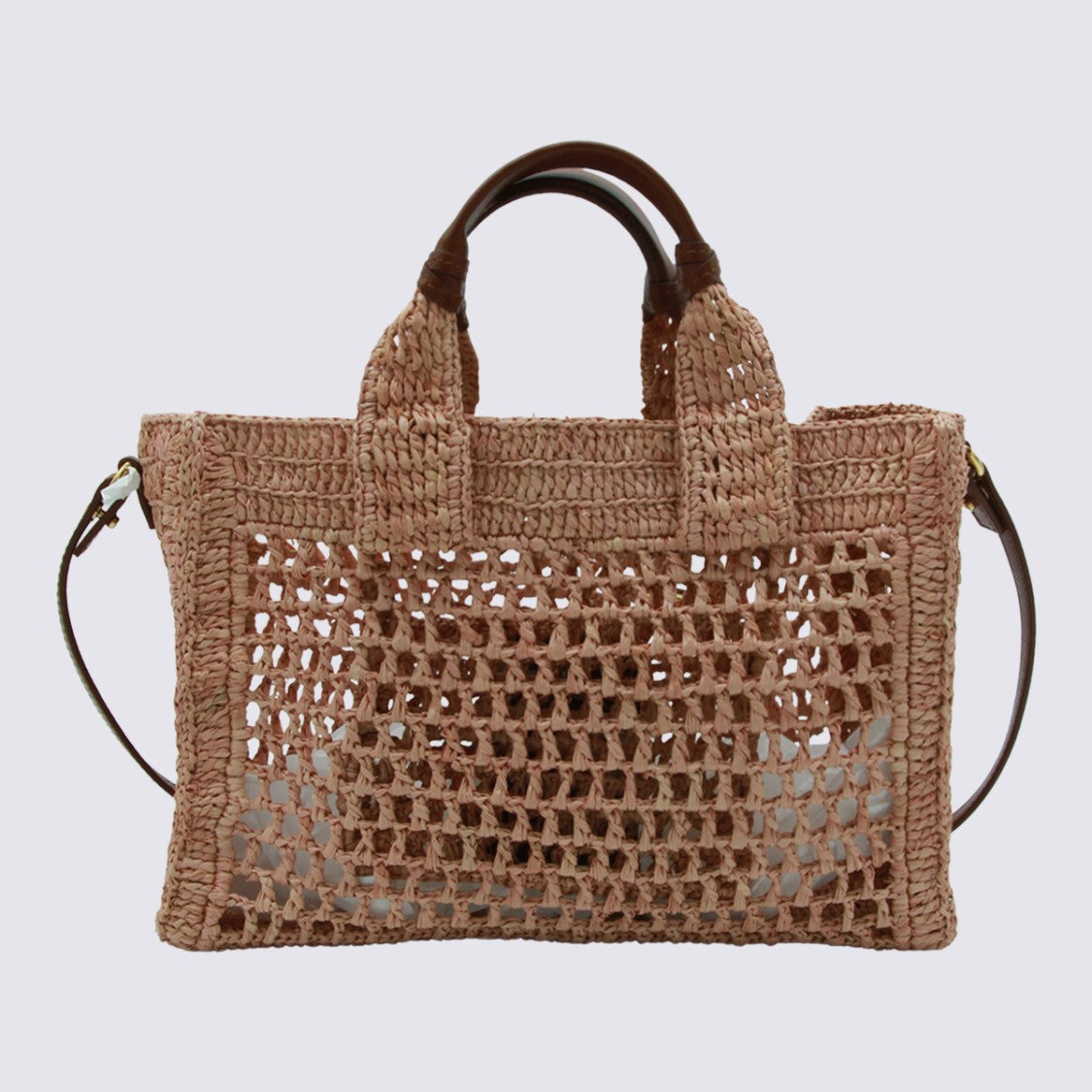 Chloé Woven Open-Knit Bag With Detachable Strap And Gold Accents