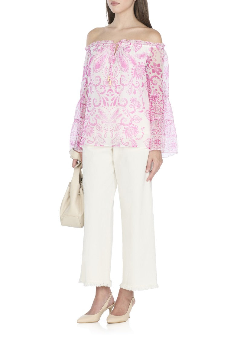 Hale Bob Intricate All-Over Patterned Pink Hale Bob Blouse