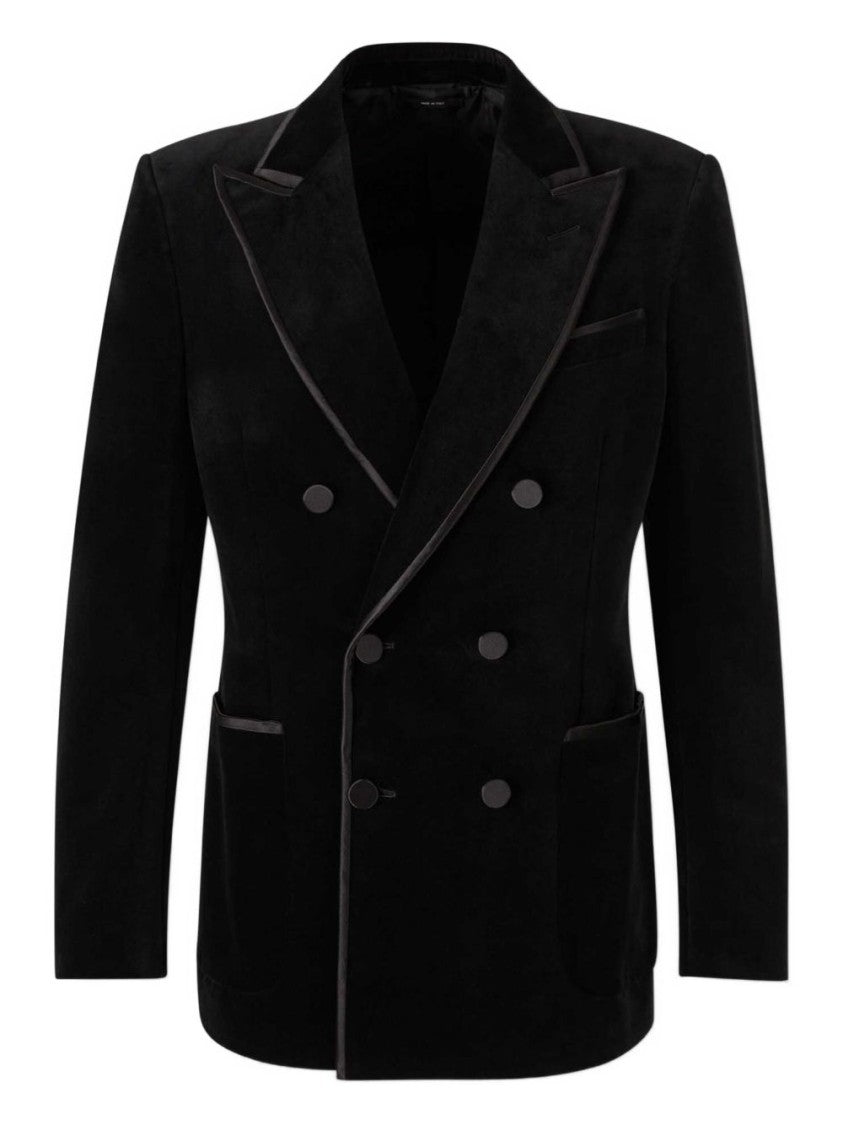 Tom Ford Double-Breasted Black Jacket With Satin Piping And Covered Buttons