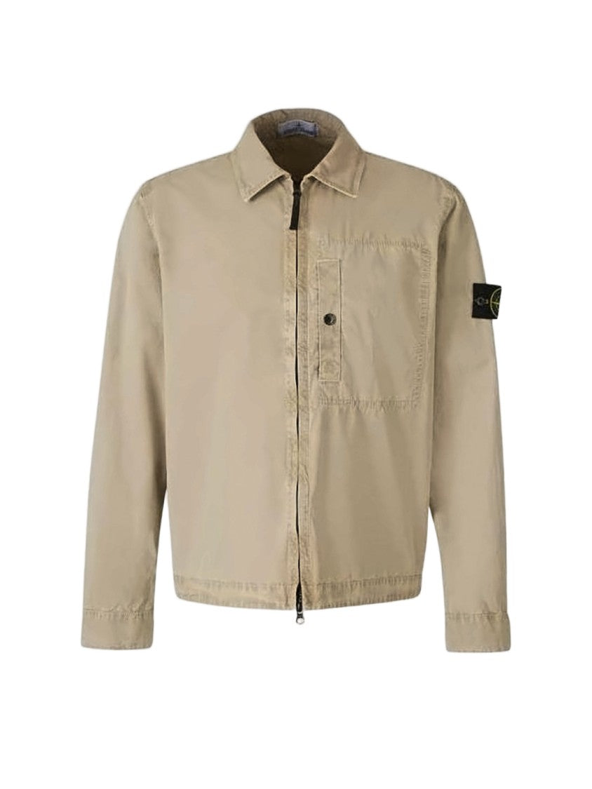 Stone Island Beige Cotton Jacket With Classic Collar