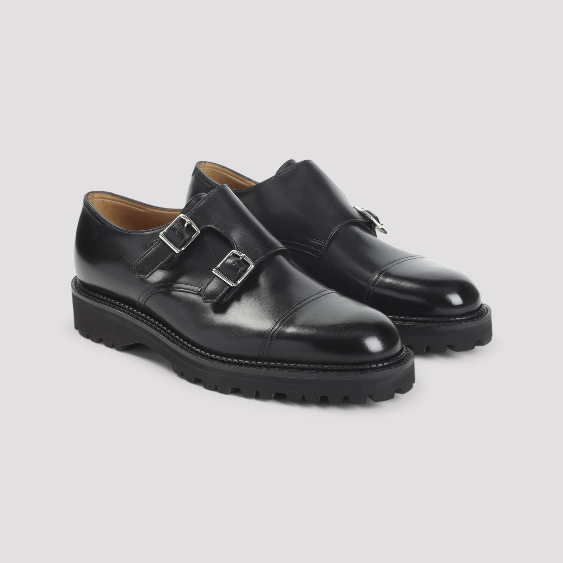 John Lobb Almond Toe Leather Shoes With Dual Buckle Straps